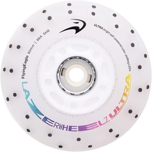 Flying Eagle LazerWheelz Ultra - Light Up Inline Skate Wheels Indoor/Outdoor, 80mm 8 Pack of White 88A Hardness LED Lights for Roller Skate Wheels Replacement, Adult Inline Accessories in Saudi Arabia