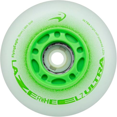 Flying Eagle LazerWheelz Ultra - Light Up Inline Skate Wheels Indoor/Outdoor, 80mm 8 Pack of White 88A Hardness LED Lights for Roller Skate Wheels Replacement, Adult Inline Accessories in Saudi Arabia