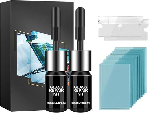 Windshield Crack Repair Kit,2025 Upgrade 2 Bottles Windshield Chip Repair Kit Nano Glass Repair Liquid for Chips,Cracks,Bulls-Eye,Star-Shape Cack (Black) in Kuwait