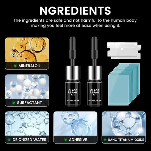 Windshield Crack Repair Kit,2025 Upgrade 2 Bottles Windshield Chip Repair Kit Nano Glass Repair Liquid for Chips,Cracks,Bulls-Eye,Star-Shape Cack (Black) in Kuwait