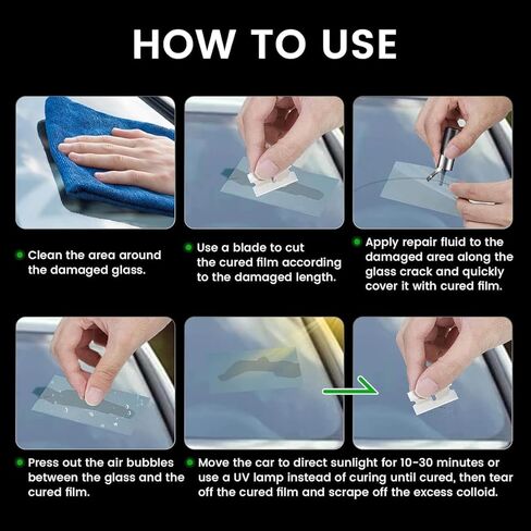 Windshield Crack Repair Kit,2025 Upgrade 2 Bottles Windshield Chip Repair Kit Nano Glass Repair Liquid for Chips,Cracks,Bulls-Eye,Star-Shape Cack (Black) in Kuwait