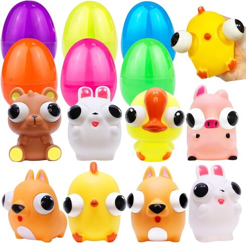 6 Pack 3.8" Large Easter Eggs Filled,Squeeze Animals with Popping Eyes Bunny & Chick Easter Basket Stuffers Sensory Fidget Toys for Toddler Kids, Easter Eggs Hunt Party Favors Gifts Classroom Prizes in Kuwait