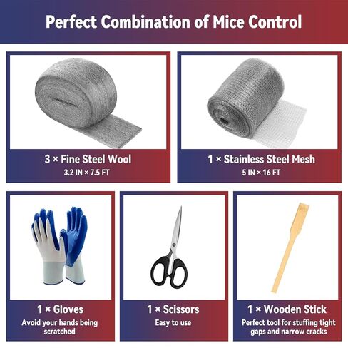 [Upgrade 4in1] Steel Wool Mice Control,Wire Mesh Hole Filler Gap Rodent Control Fill Fabric,Dual-Layer Protection for Mouse,Weep Hole Covers,3 Pack Steel Wool 1#&1 Pack Stainless Mesh Kit with Tools in Kuwait
