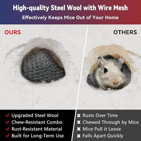 [Upgrade 4in1] Steel Wool Mice Control,Wire Mesh Hole Filler Gap Rodent Control Fill Fabric,Dual-Layer Protection for Mouse,Weep Hole Covers,3 Pack Steel Wool 1#&1 Pack Stainless Mesh Kit with Tools in Kuwait