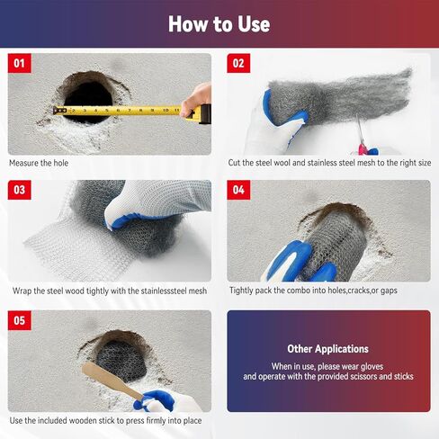 [Upgrade 4in1] Steel Wool Mice Control,Wire Mesh Hole Filler Gap Rodent Control Fill Fabric,Dual-Layer Protection for Mouse,Weep Hole Covers,3 Pack Steel Wool 1#&1 Pack Stainless Mesh Kit with Tools in Kuwait