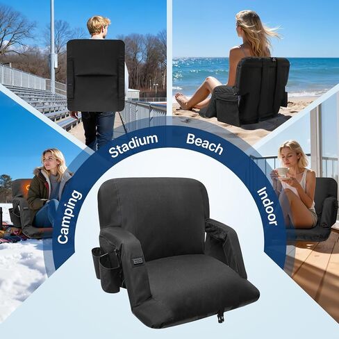 DEKEMASTER Heated Stadium Seats for Bleachers with Back Support Exclusive Sofa Style Design with Extra Thick Back and Cushion, Bleacher Chairs, 6 Reclining Positions for Sport Events Camping in Saudi Arabia