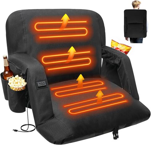 DEKEMASTER Heated Stadium Seats for Bleachers with Back Support Exclusive Sofa Style Design with Extra Thick Back and Cushion, Bleacher Chairs, 6 Reclining Positions for Sport Events Camping in Saudi Arabia