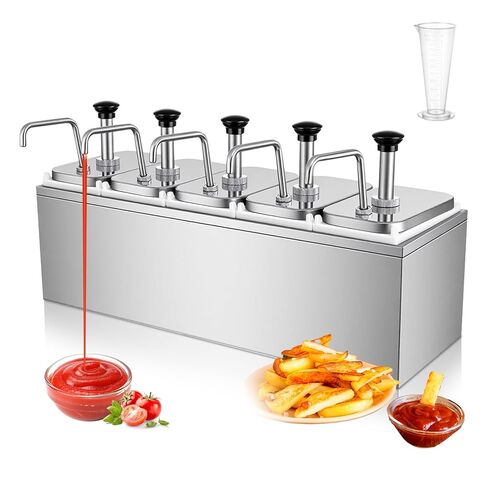 Stainless Steel Ketchup Pump Dispenser - Commercial Condiment Pump with Measuring Cup, Large Capacity for Sauce, Honey, Syrup, Mustard, Cheese (2 Pump Head, 2.11 Quart Each) in Saudi Arabia