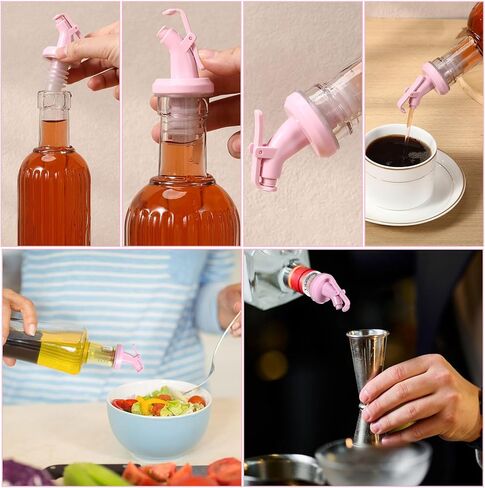 12 عبوة من سكب المشروبات الكحولية ذات فوهة وردية لفم الزجاجة مقاس 19-20 مم، فوهات صب النبيذ البلاستيكية الوردية، موزعات زيت قابلة لإعادة الاستخدام لشراب زيت الزيتون الكحولي لإكسسوارات البار المنزلي in Kuwait