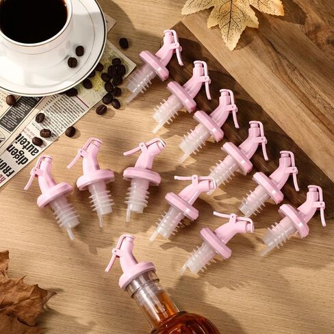 12 عبوة من سكب المشروبات الكحولية ذات فوهة وردية لفم الزجاجة مقاس 19-20 مم، فوهات صب النبيذ البلاستيكية الوردية، موزعات زيت قابلة لإعادة الاستخدام لشراب زيت الزيتون الكحولي لإكسسوارات البار المنزلي in Kuwait