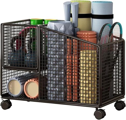 Yoga Mat and Tennis Racket Storage Rack Cart - Heavy-Duty Steel Organizer for Gym & Game Room - Multi-Sport Equipment Holder for Yoga, Badminton, and Tennis in Saudi Arabia