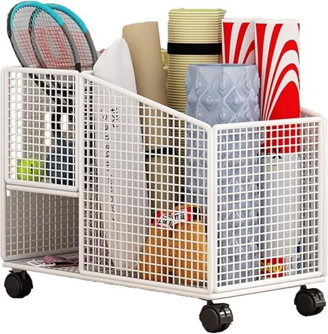 Yoga Mat and Tennis Racket Storage Rack Cart - Heavy-Duty Steel Organizer for Gym & Game Room - Multi-Sport Equipment Holder for Yoga, Badminton, and Tennis in Saudi Arabia