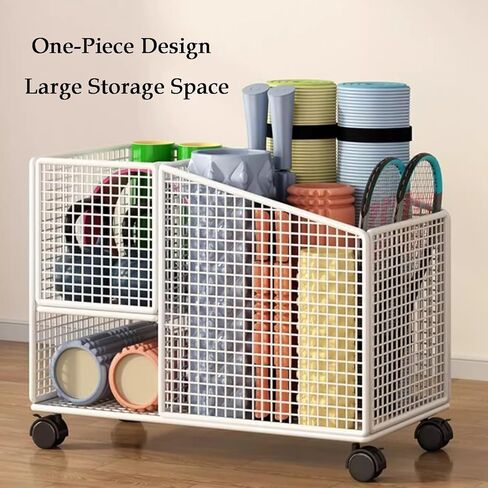 Yoga Mat and Tennis Racket Storage Rack Cart - Heavy-Duty Steel Organizer for Gym & Game Room - Multi-Sport Equipment Holder for Yoga, Badminton, and Tennis in Saudi Arabia