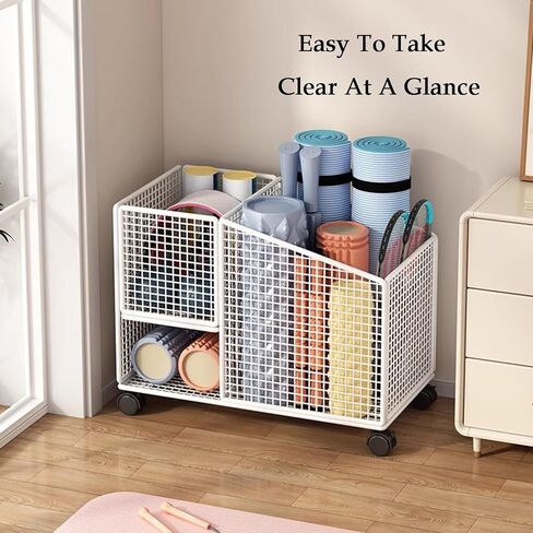 Yoga Mat and Tennis Racket Storage Rack Cart - Heavy-Duty Steel Organizer for Gym & Game Room - Multi-Sport Equipment Holder for Yoga, Badminton, and Tennis in Saudi Arabia