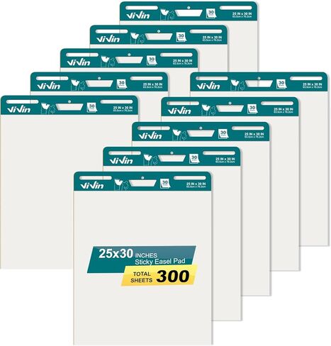 ViVin Grid Sticky Easel Pad, 25 x 30 Inches Flip Chart Paper for Teachers and Students, Large Self Stick Easel Paper for School & Office, 30 Sheets/Pad, 10 Pads/Pack in Kuwait