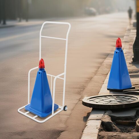 Traffic Cone Cart, White Traffic Cones Holder with Wheels, Iron Traffic Cone Cart for Construction, Parking Lots, Schools, Car Driving Training in Kuwait