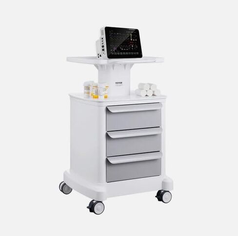 4 Tiers Lab Carts Mobile Medical Cart with 3 Drawers & 1 Top Tray White in Saudi Arabia