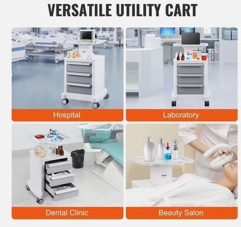 4 Tiers Lab Carts Mobile Medical Cart with 3 Drawers & 1 Top Tray White in Saudi Arabia