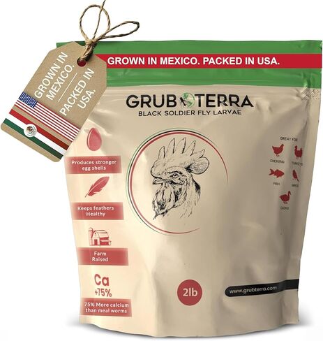 GrubTerra Black Soldier Fly Larvae for Chickens – Dried BSFL Poultry Treat, High Protein Calcium Feed Supplement for Laying Hens, Backyard Chickens, Sourced from Mexico, Not from China - 5LB in Kuwait