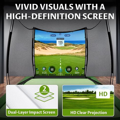 Golf Net, 11x8ft Golf Simulator Hitting Net with Impact Screen and Target Cloth, Heavy Duty Spacious Practice Cage for Swing Driving, Home Backyard Garage Indoor Outdoor Use in Kuwait