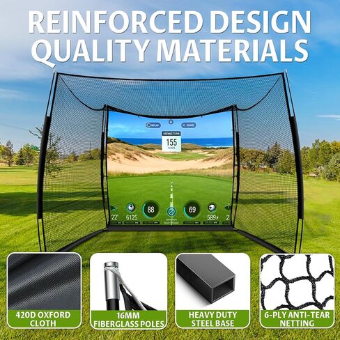 Golf Net, 11x8ft Golf Simulator Hitting Net with Impact Screen and Target Cloth, Heavy Duty Spacious Practice Cage for Swing Driving, Home Backyard Garage Indoor Outdoor Use in Kuwait