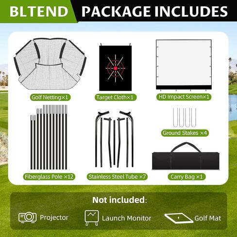 Golf Net, 11x8ft Golf Simulator Hitting Net with Impact Screen and Target Cloth, Heavy Duty Spacious Practice Cage for Swing Driving, Home Backyard Garage Indoor Outdoor Use in Kuwait