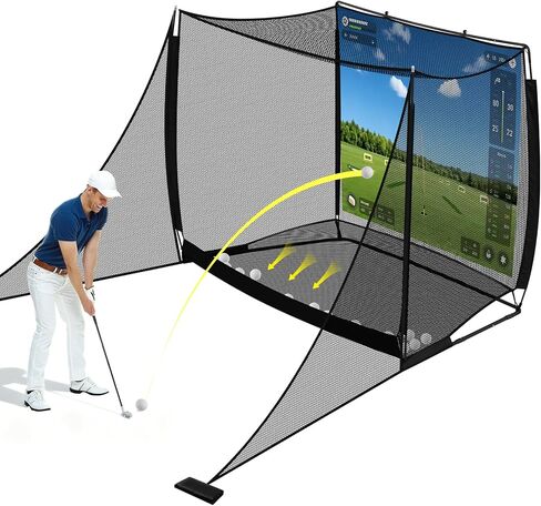 10x8FT Golf Practice Net with 2 Net Side Barriers Outdoor Indoor Golfs Hitting Net with HD Impact Screen Kit for Backyard Home Easy Set up Golf Training for Garage in Kuwait
