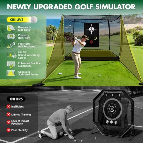 10x8FT Golf Practice Net with 2 Net Side Barriers Outdoor Indoor Golfs Hitting Net with HD Impact Screen Kit for Backyard Home Easy Set up Golf Training for Garage in Kuwait