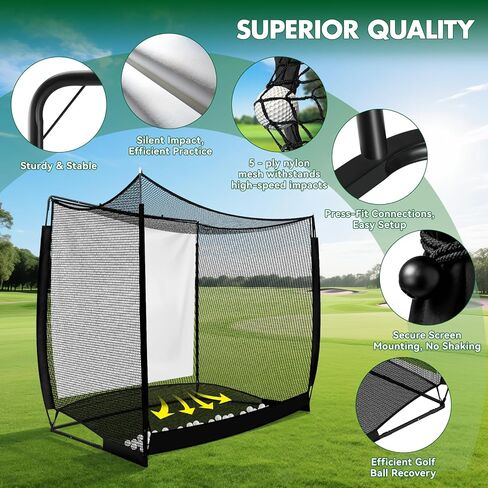 10x8FT Golf Practice Net with 2 Net Side Barriers Outdoor Indoor Golfs Hitting Net with HD Impact Screen Kit for Backyard Home Easy Set up Golf Training for Garage in Kuwait