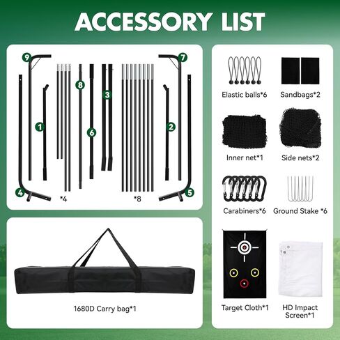 10x8FT Golf Practice Net with 2 Net Side Barriers Outdoor Indoor Golfs Hitting Net with HD Impact Screen Kit for Backyard Home Easy Set up Golf Training for Garage in Kuwait