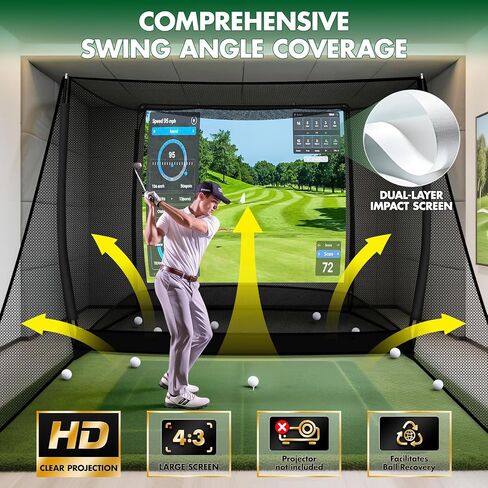 10x8FT Golf Practice Net with 2 Net Side Barriers Outdoor Indoor Golfs Hitting Net with HD Impact Screen Kit for Backyard Home Easy Set up Golf Training for Garage in Kuwait