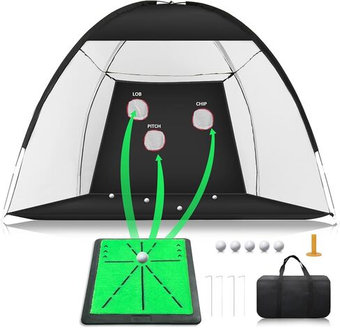 شبكة جولف مقاس 10 × 7 أقدام مع حصيرة، مجموعة تدريب الكل في واحد للاستخدام الداخلي والخارجي للتقطيع والقيادة في الفناء الخلفي، مثالية لعشاق الجولف in Kuwait