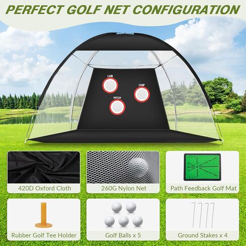 شبكة جولف مقاس 10 × 7 أقدام مع حصيرة، مجموعة تدريب الكل في واحد للاستخدام الداخلي والخارجي للتقطيع والقيادة في الفناء الخلفي، مثالية لعشاق الجولف in Kuwait