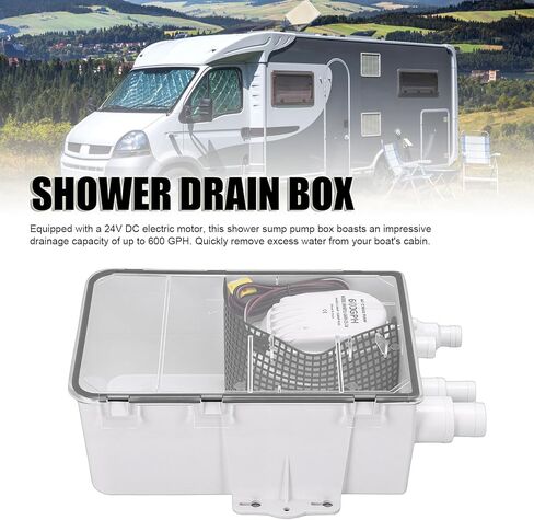 Aramox Shower Sump Pump Box, Plastic, Automatic Marine Drain System, 600GPH Flow Rate for RVs and Boats in Kuwait