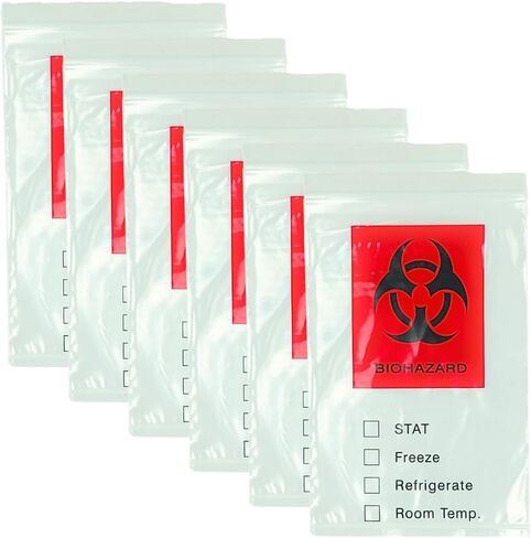 Pack of 100 – 6 x 9 Inch, 2 Mil Thick, Biohazard Clear Bags with Red Biohazard label and Pouch for Documentation – Use in Clinics, Medical Facilities, Health Care Facilities, or Laboratories in Kuwait