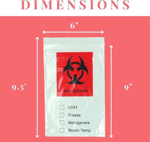 Pack of 100 – 6 x 9 Inch, 2 Mil Thick, Biohazard Clear Bags with Red Biohazard label and Pouch for Documentation – Use in Clinics, Medical Facilities, Health Care Facilities, or Laboratories in Kuwait
