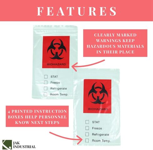 Pack of 100 – 6 x 9 Inch, 2 Mil Thick, Biohazard Clear Bags with Red Biohazard label and Pouch for Documentation – Use in Clinics, Medical Facilities, Health Care Facilities, or Laboratories in Kuwait