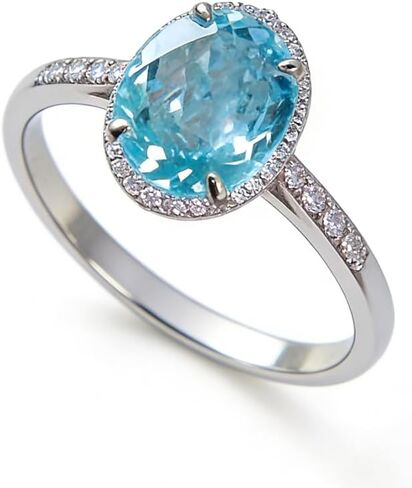 Fashion Shiny Half Full Diamond Large Carat Oval Cut Blue Aquamarine Birthstone Ring CZ Diamond Eternity Engagement Wedding Band Ring Promise Ring Cocktail Party Ring for Women ST.382 in Kuwait