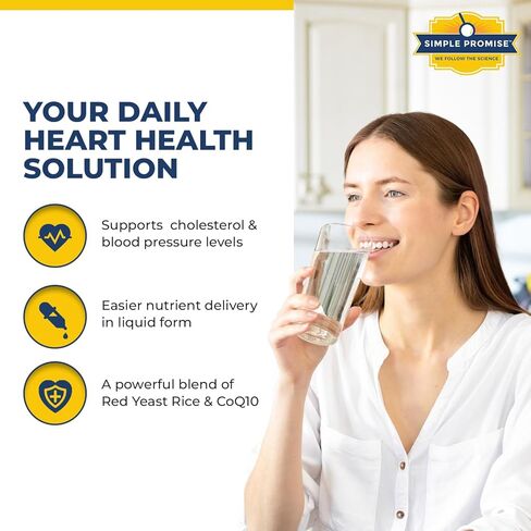 Simple Promise HeartAide - مكمل صحة القلب - أرز الخميرة الحمراء مع CoQ10 (200 مجم و100 مجم) والإينوزيتول - قطرات سائلة لدعم الكوليسترول ودعم القلب والأوعية الدموية - 4 أونصة سائلة، نكهة كريمة البرتقال in Kuwait