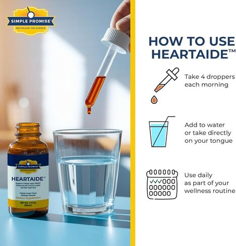 Simple Promise HeartAide - مكمل صحة القلب - أرز الخميرة الحمراء مع CoQ10 (200 مجم و100 مجم) والإينوزيتول - قطرات سائلة لدعم الكوليسترول ودعم القلب والأوعية الدموية - 4 أونصة سائلة، نكهة كريمة البرتقال in Kuwait