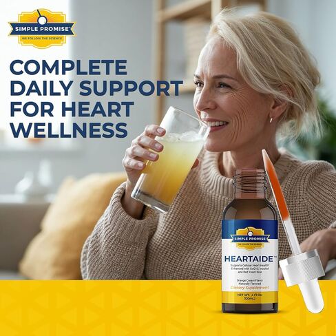 Simple Promise HeartAide - مكمل صحة القلب - أرز الخميرة الحمراء مع CoQ10 (200 مجم و100 مجم) والإينوزيتول - قطرات سائلة لدعم الكوليسترول ودعم القلب والأوعية الدموية - 4 أونصة سائلة، نكهة كريمة البرتقال in Kuwait