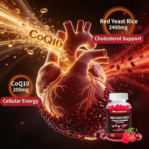 أرز الخميرة الحمراء مع علكة Coq10 الخالية من السكر، أرز الخميرة الحمراء العضوية لمكملات خفض الكولسترول، معزز بالإنزيم المساعد Q10، يدعم صحة القلب in Kuwait