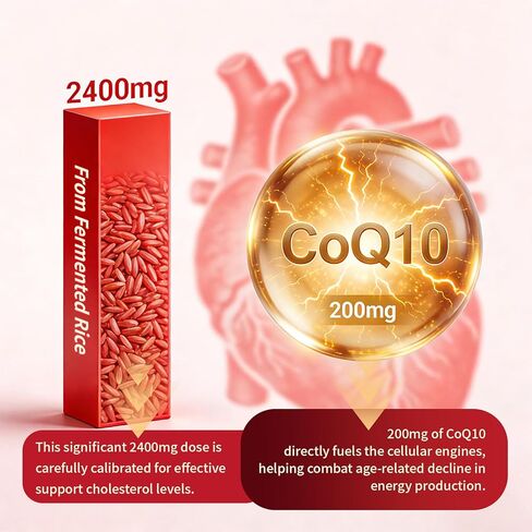 أرز الخميرة الحمراء مع علكة Coq10 الخالية من السكر، أرز الخميرة الحمراء العضوية لمكملات خفض الكولسترول، معزز بالإنزيم المساعد Q10، يدعم صحة القلب in Kuwait