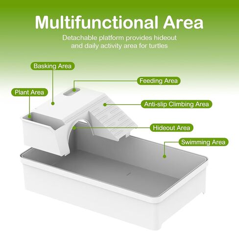 Turtle Tank Habitat Kit, Clioran Aquatic Tortoise Enclosure Starter Aquarium with Multi-Function Area, Hideout, UV Basking Platform Light, Water Filter, Fish Net,Drainage,Plant for Turtle Reptile Crab in Kuwait