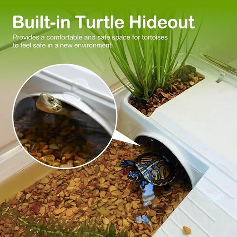 Turtle Tank Habitat Kit, Clioran Aquatic Tortoise Enclosure Starter Aquarium with Multi-Function Area, Hideout, UV Basking Platform Light, Water Filter, Fish Net,Drainage,Plant for Turtle Reptile Crab in Kuwait