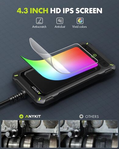 Borescope Inspection with Light, Industrial Endoscope Camera with 4.3" HD Screen, Waterproof Digital Snake Camera, Semi-Rigid Cable Bore Scope for Home Pipe, Engine, Inside Wall, Duct (11.5 FT) in Kuwait