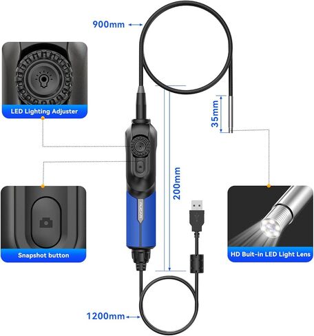 MUCAR E021 USB Endscope Borescope، 720P Borescope مع 6 مصابيح LED قابلة للتعديل، متوافق مع أجهزة الكمبيوتر الشخصية والماسحات الضوئية MUCAR in Kuwait