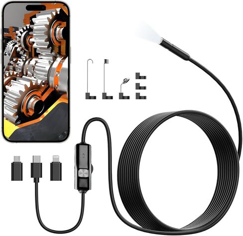 Endoscope Camera with Light, 1920P HD Borescope Inspection Camera with 8 Adjustable LEDs, IP67 Waterproof Semi-Rigid Snake Cable for Android, iPhone, and iPad in Saudi Arabia