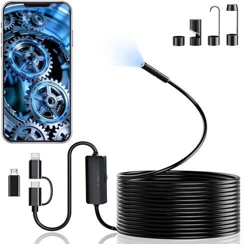 1920P HD Borescope Inspection Camera with 8 Adjustable LED Lights, 16.4FT Semi-Rigid Snake Cable, IP67 Waterproof, Fiber Optic Scope Compatible with iPhone, iPad, Samsung & Android/iOS Devices（5.5mm） in Kuwait