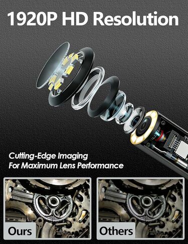 1920P HD Borescope Inspection Camera with 8 Adjustable LED Lights, 16.4FT Semi-Rigid Snake Cable, IP67 Waterproof, Fiber Optic Scope Compatible with iPhone, iPad, Samsung & Android/iOS Devices（5.5mm） in Kuwait